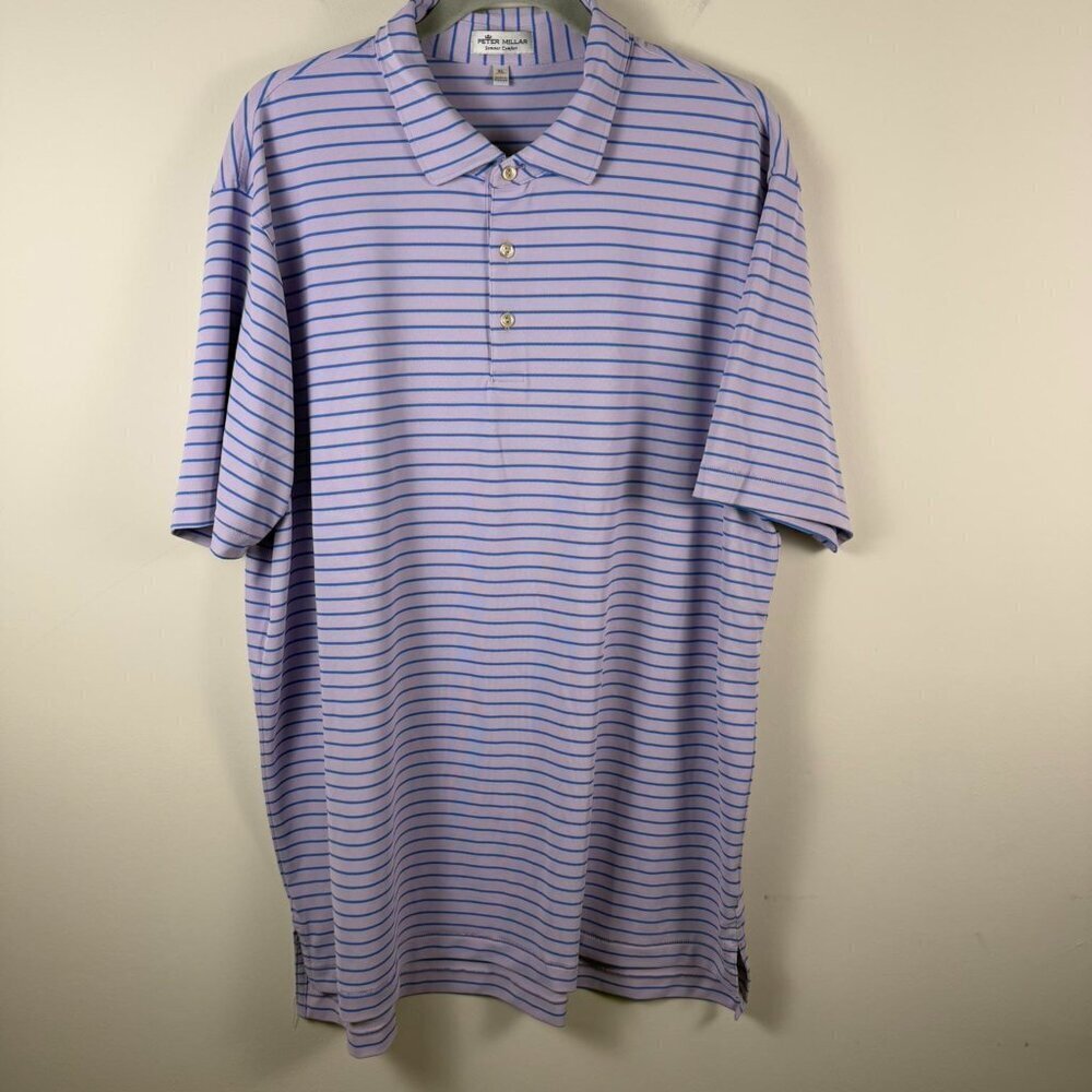 Peter Millar Summer Comfort Performance Golf Polo‎ Purple Blue Stripe